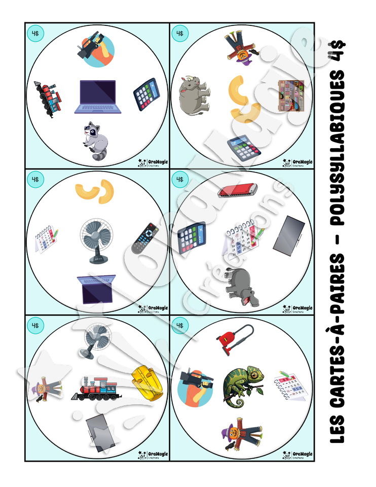 Les cartes-à-paires - Phonologie - polysyllabiques 4 syllabes
