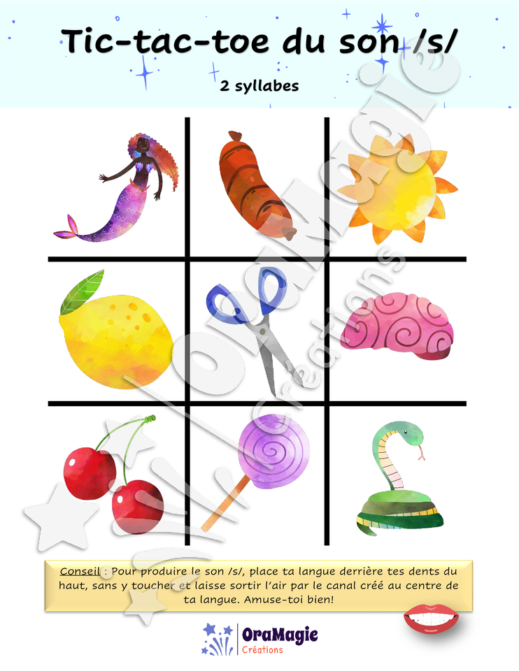Tic-tac-toe du son -s- position initiale