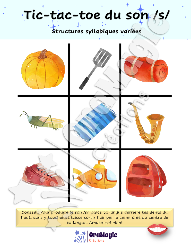 Tic-tac-toe du son -s- position initiale
