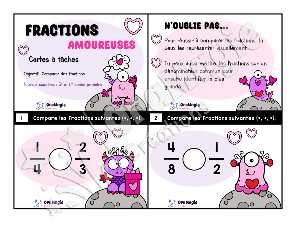 Cartes à tâches - Fractions amoureuses - Comparaison de fractions - 5e et 6e années.pdf