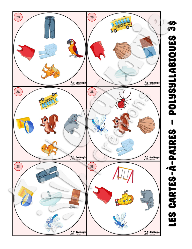 Les cartes-à-paires - Phonologie - polysyllabiques 3 syllabes