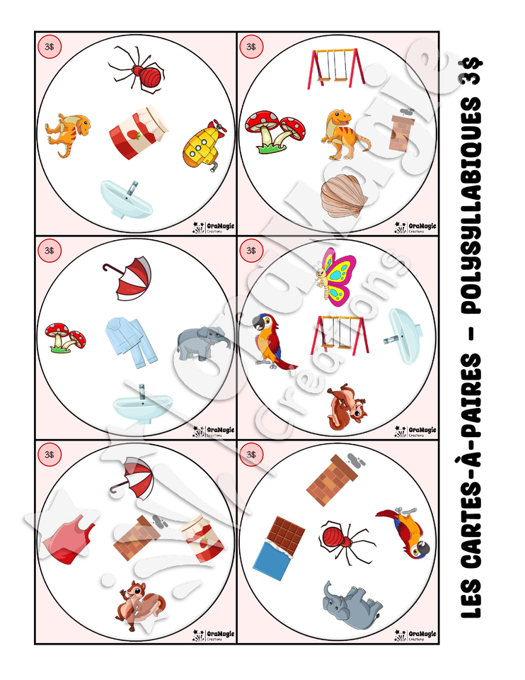 Les cartes-à-paires - Phonologie - polysyllabiques 3 syllabes