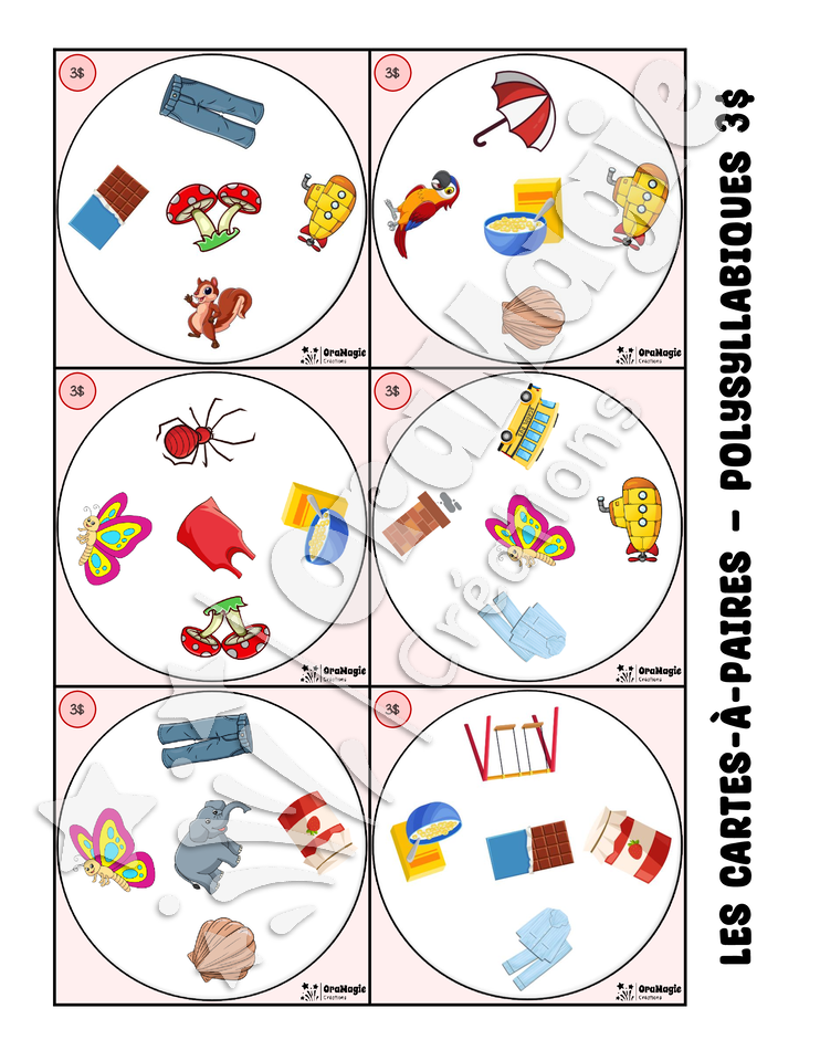 Les cartes-à-paires - Phonologie - polysyllabiques 3 syllabes