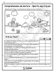 Compréhension de lecture - VRAI OU FAUX - Sports aquatiques - 2e année - 3$.pdf