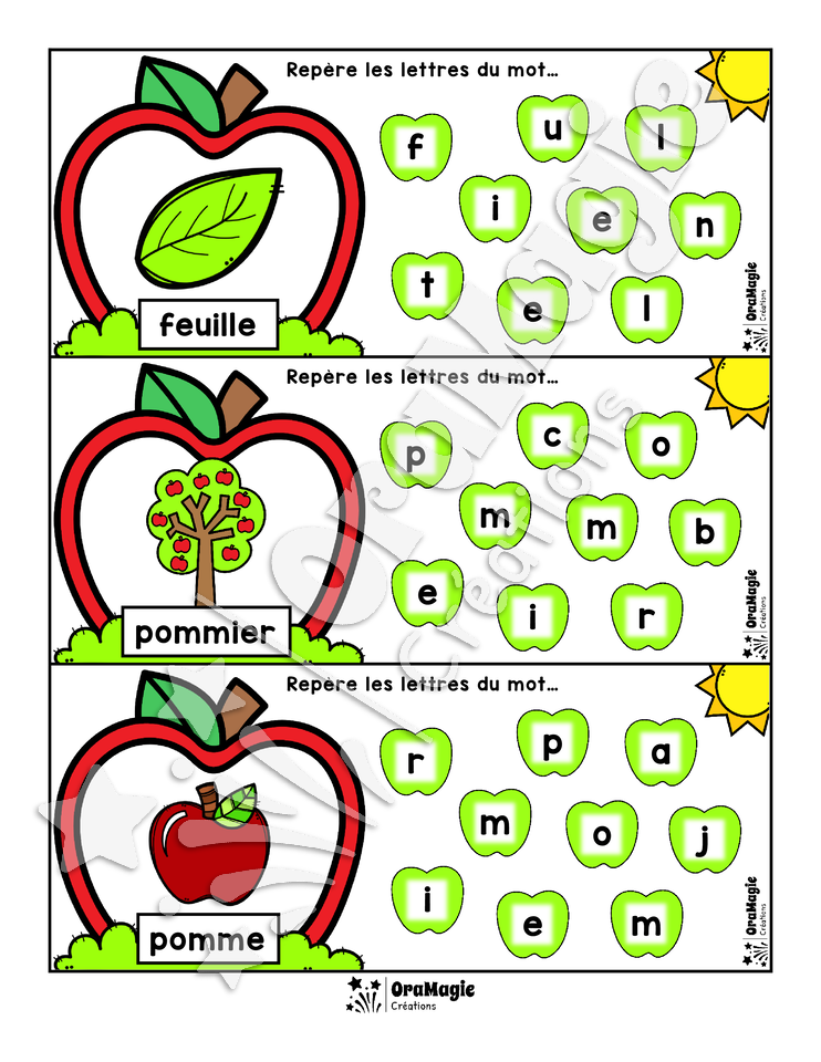 Repère les lettres - Thématique des pommes - Atelier alphabet