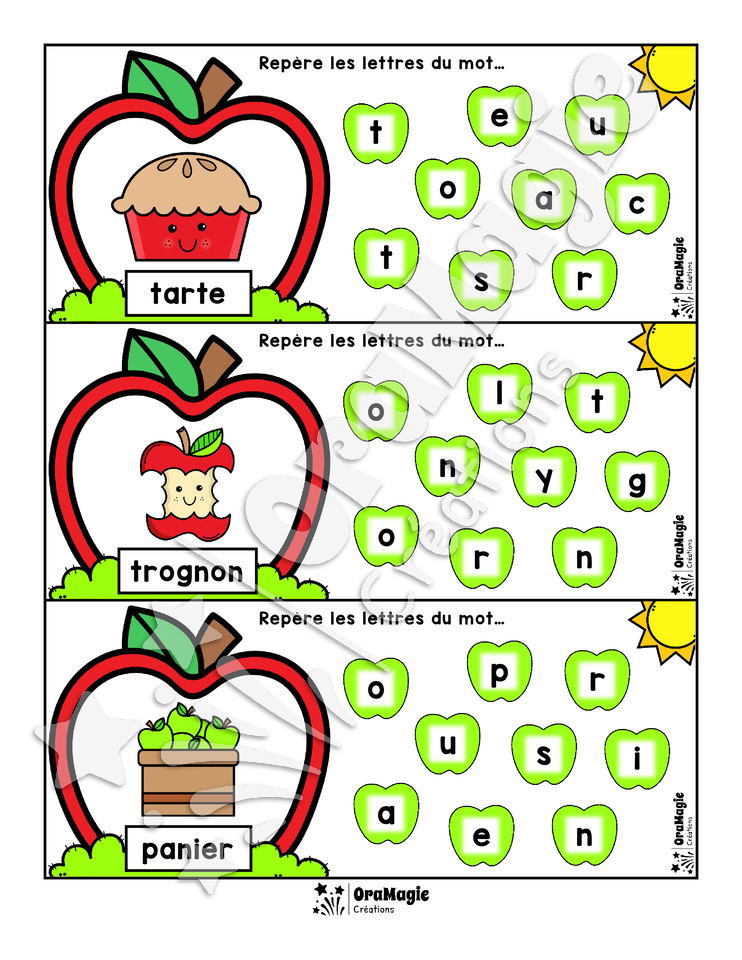 Repère les lettres - Thématique des pommes - Atelier alphabet