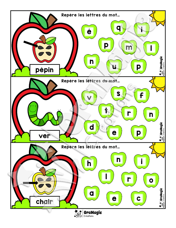 Repère les lettres - Thématique des pommes - Atelier alphabet