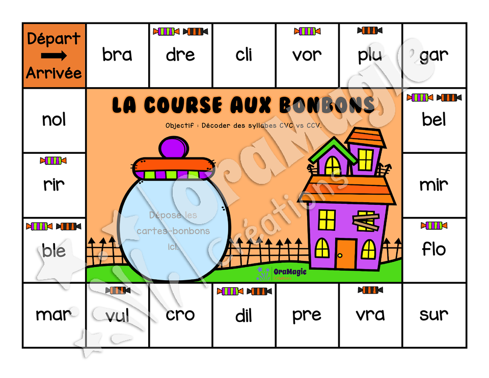 La course aux bonbons - Décoder des syllabes CCV vs CVC avec r et l