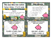 Cartes à tâches - Des sous dans mon cochon - Décomposition de nombres -3e cycle primaire - 5$.pdf