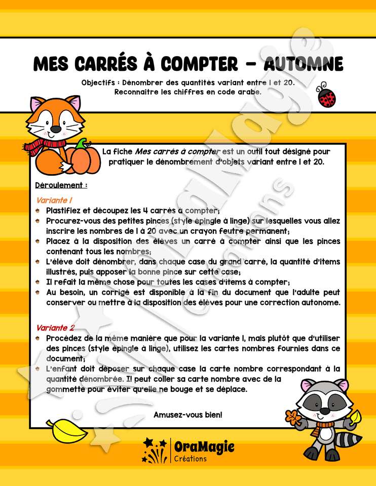 Mes carrés à compter - Automne - Dénombrement 1-10 et 1-20 - Présco et 1re année - 4$.pdf