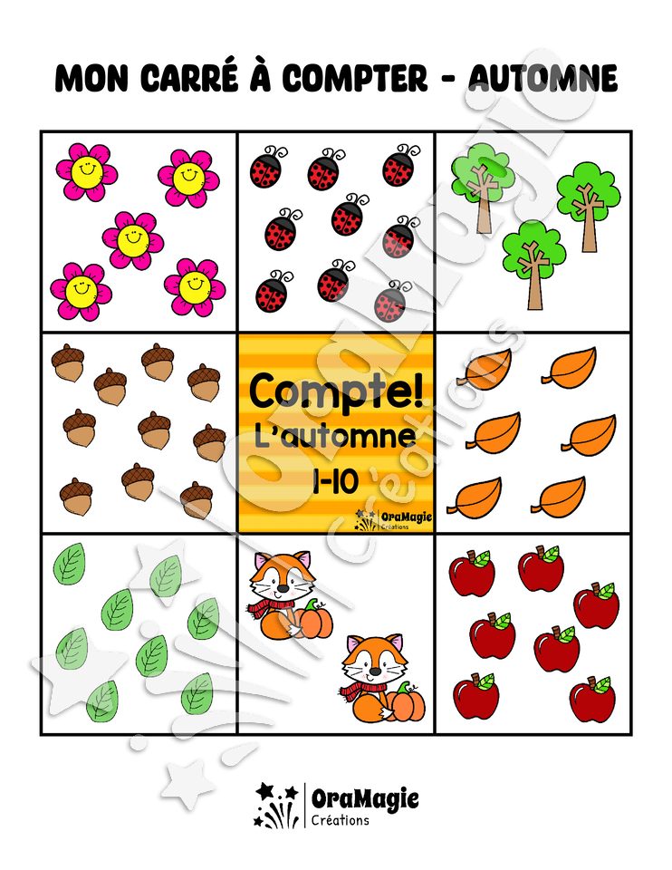 Mes carrés à compter - Automne - Dénombrement 1-10 et 1-20