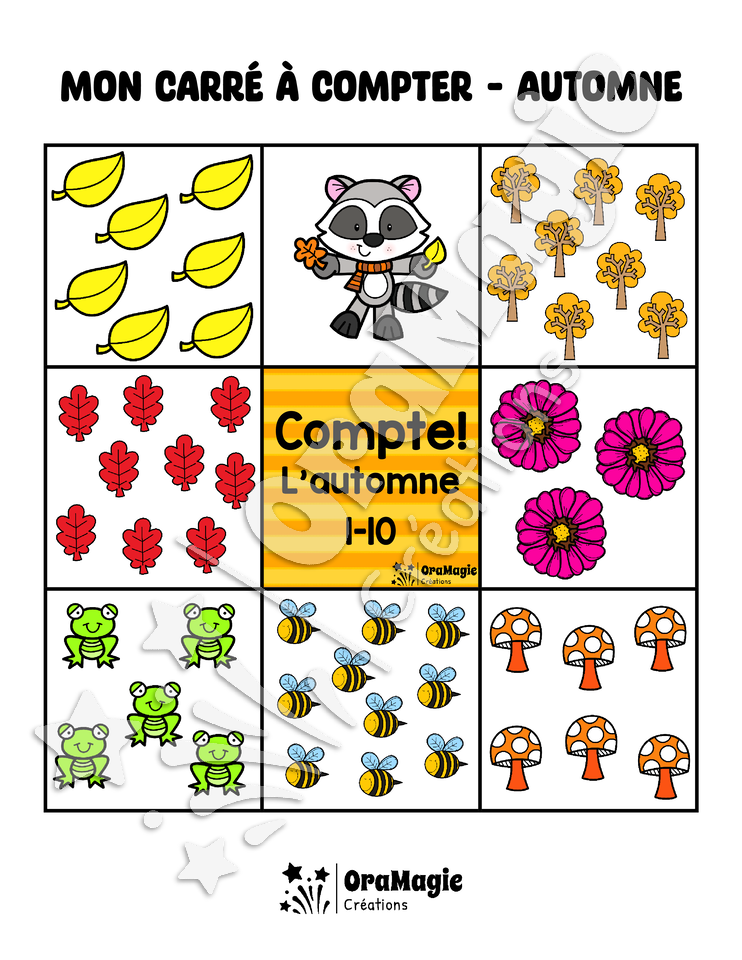Mes carrés à compter - Automne - Dénombrement 1-10 et 1-20