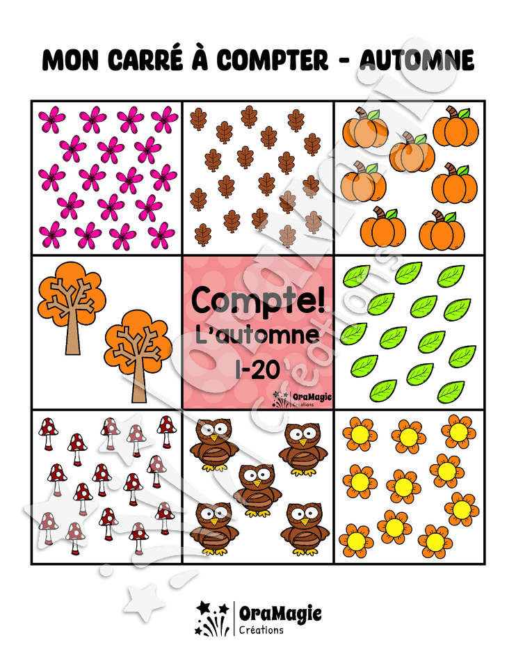 Mes carrés à compter - Automne - Dénombrement 1-10 et 1-20