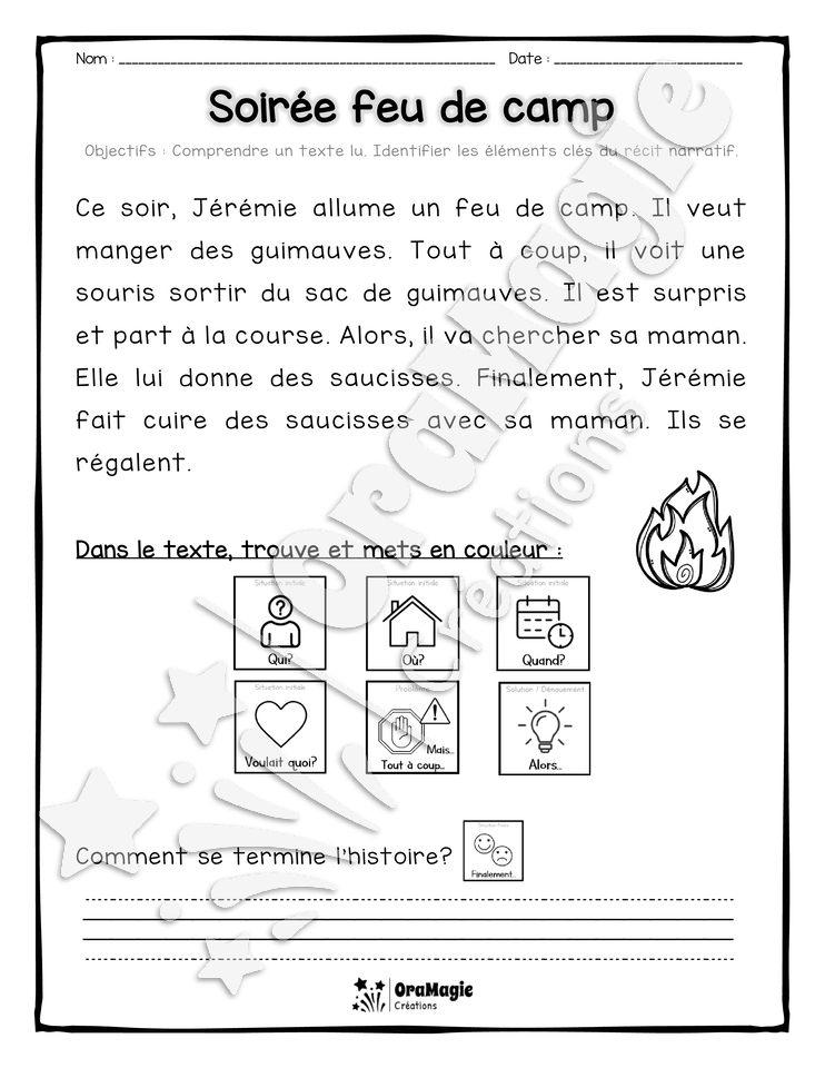 Compréhension de lecture et du récit 1re année - Soirée feu de camp.pdf