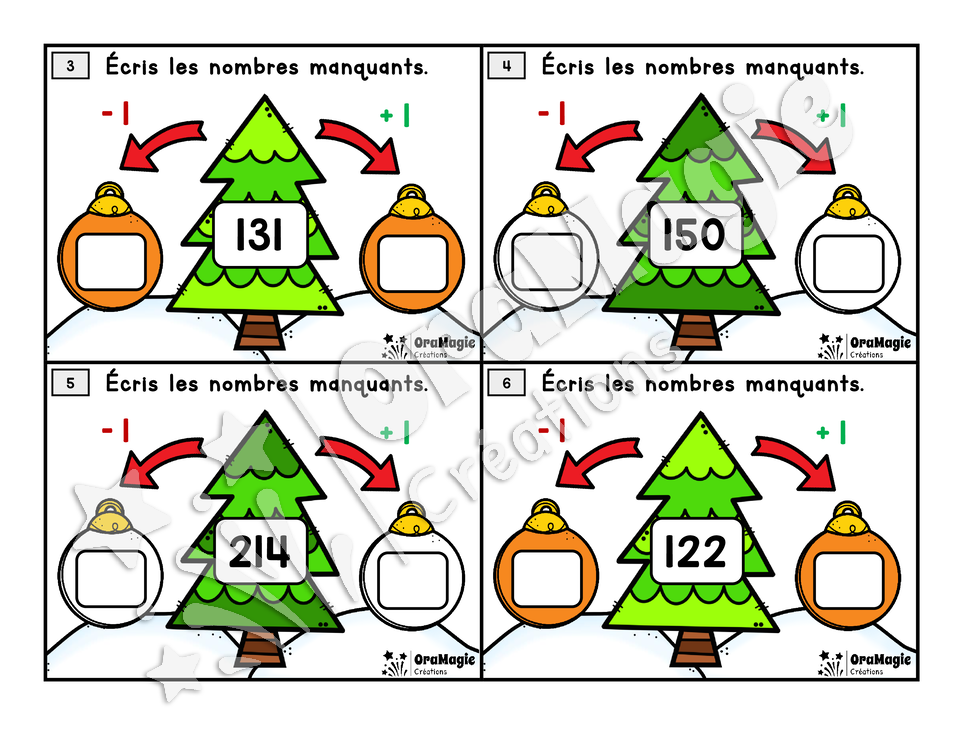 Cartes à tâches - Les boules de Noël - Nombre avant et après - 2e année