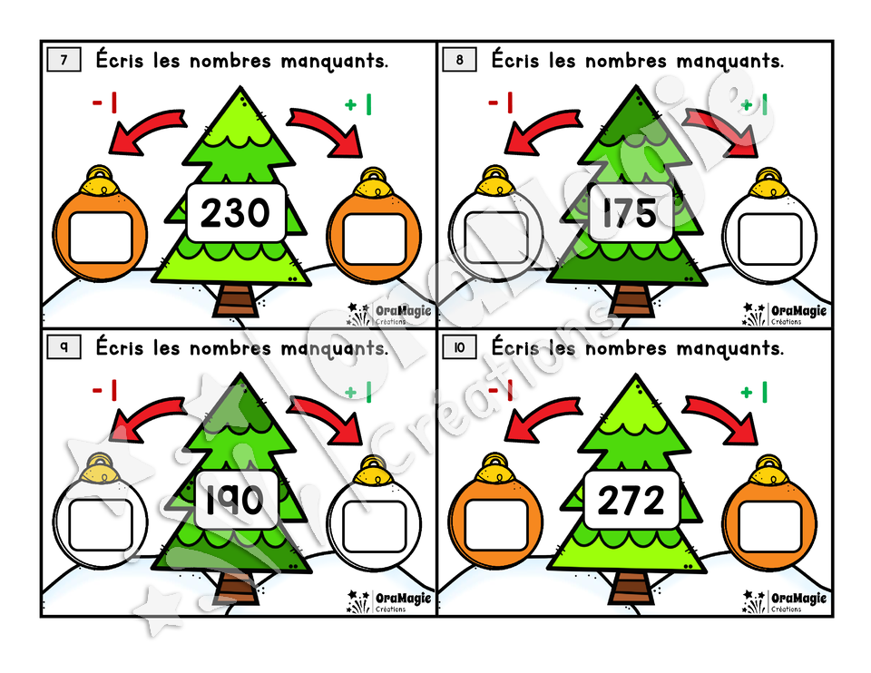 Cartes à tâches - Les boules de Noël - Nombre avant et après - 2e année