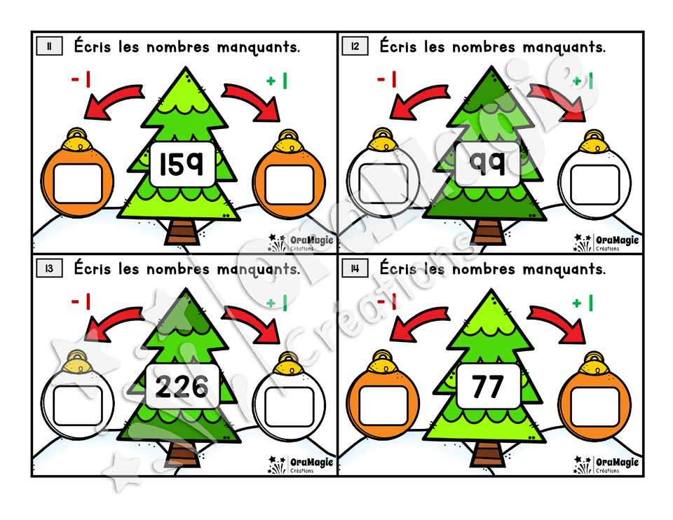 Cartes à tâches - Les boules de Noël - Nombre avant et après - 2e année