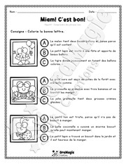 Compréhension de lecture - Trouve la bonne phrase - Miam! C'est bon! - 2e année.pdf