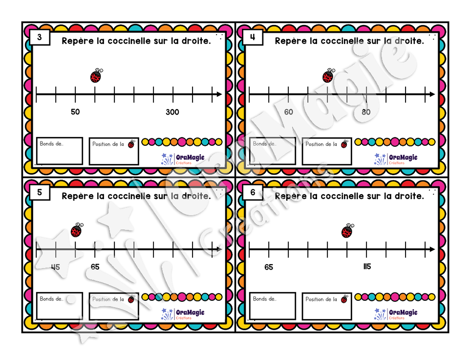 Cartes à tâches - La promenade de la coccinelle - Identifier la valeur d'un point sur une droite numérique