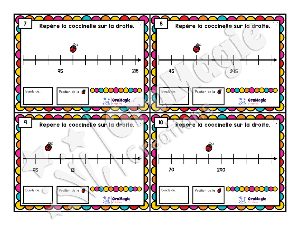 Cartes à tâches - La promenade de la coccinelle - Identifier la valeur d'un point sur une droite numérique