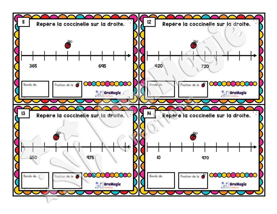 Cartes à tâches - La promenade de la coccinelle - Identifier la valeur d'un point sur une droite numérique