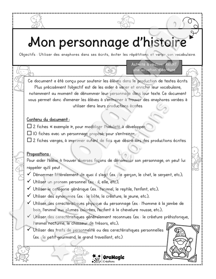Mon personnage d'histoire - Trouver des anaphores pour identifier le personnage dans des textes - 5e et 6e année - 4$.pdf