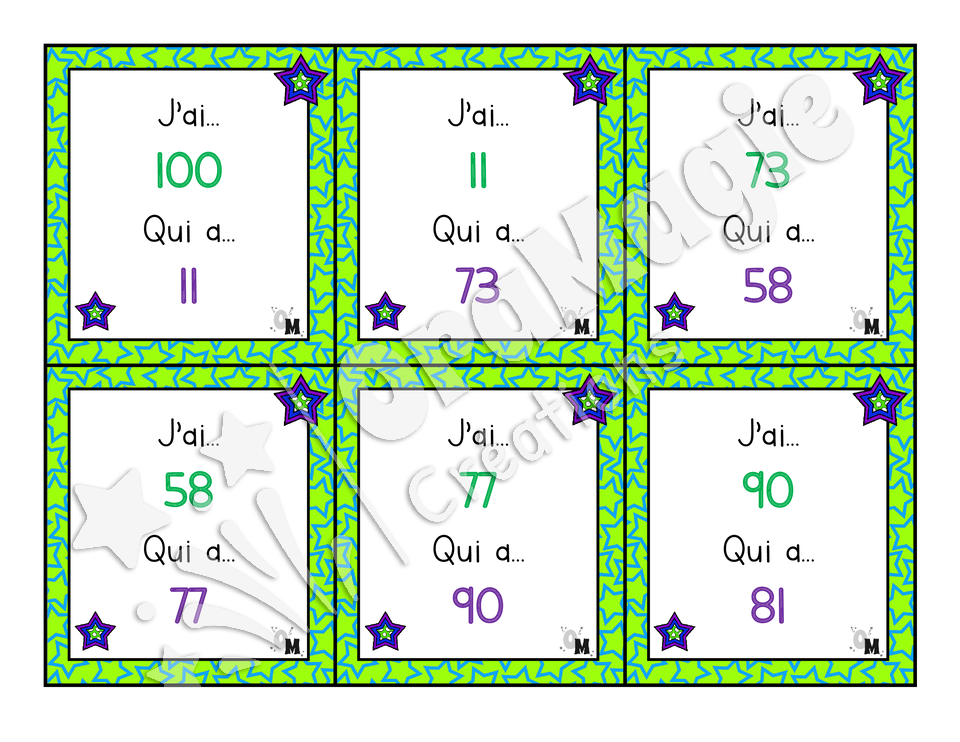 J'ai... qui a - Nombres 10 à 100