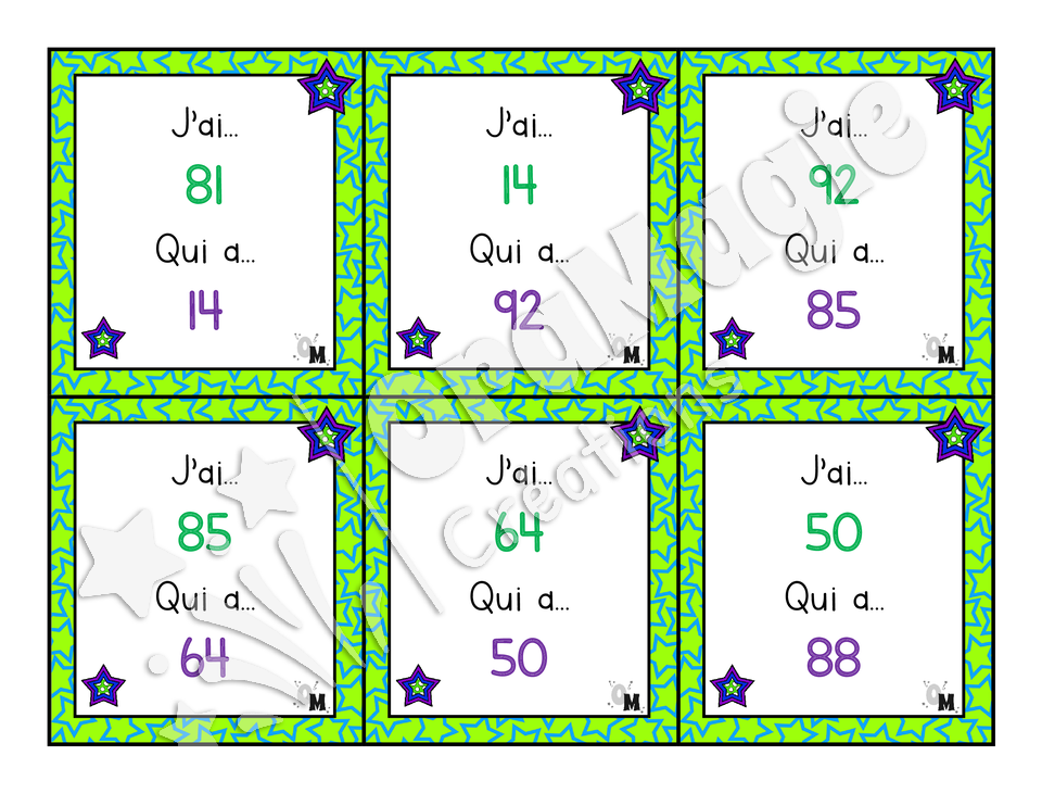 J'ai... qui a - Nombres 10 à 100