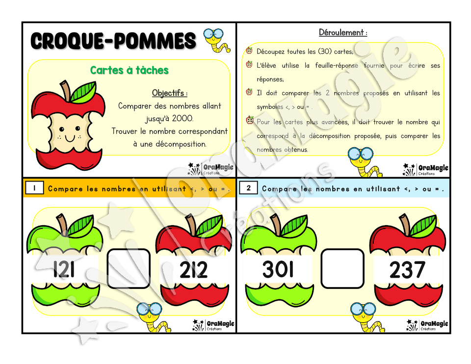 Cartes à tâches - Croque-pommes - 3e année - Comparaison nombres entiers 1 à 2000 - 6$.pdf