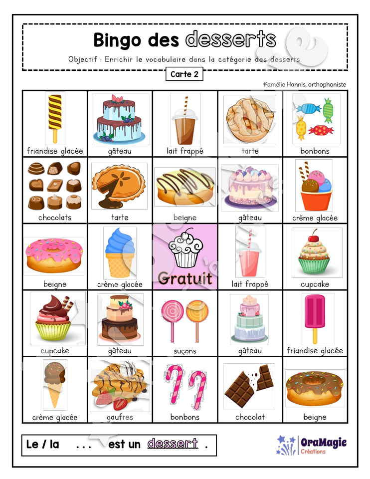 Bingo des desserts - 3 cartes