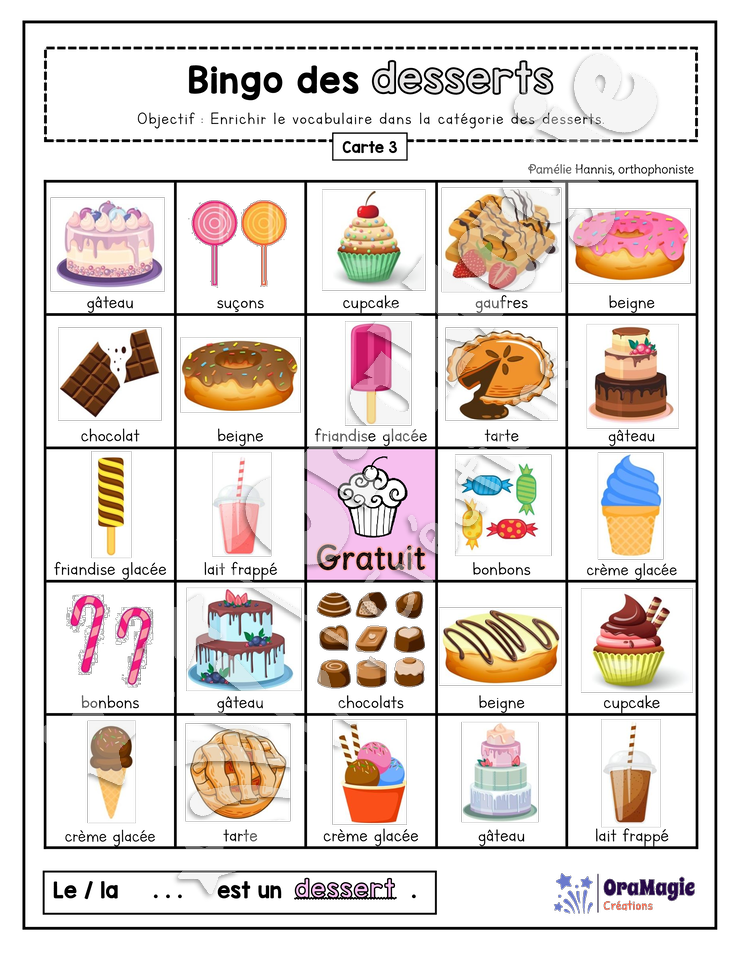Bingo des desserts - 3 cartes