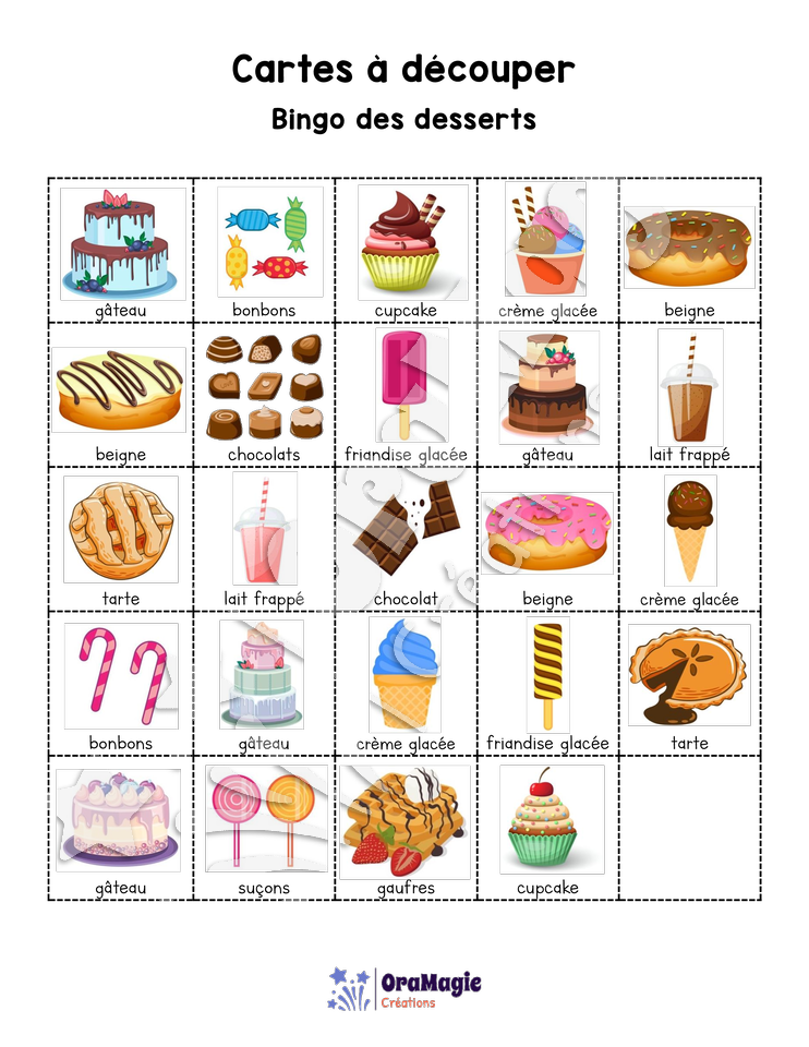 Bingo des desserts - 3 cartes