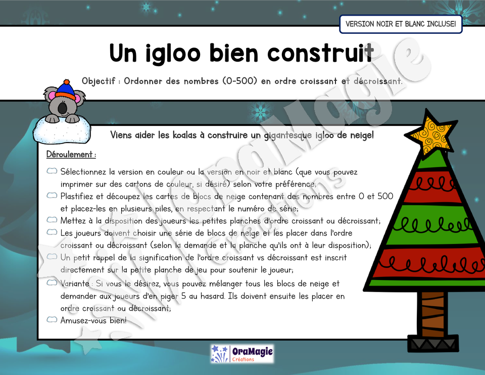 Un igloo bien construit - Atelier 2e année - Noël - Ordre croissant vs décroissant - NB incluse - 3$.pdf