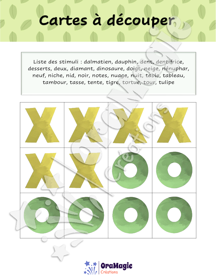 Tic-tac-toe des sons -t-d-n- position initiale