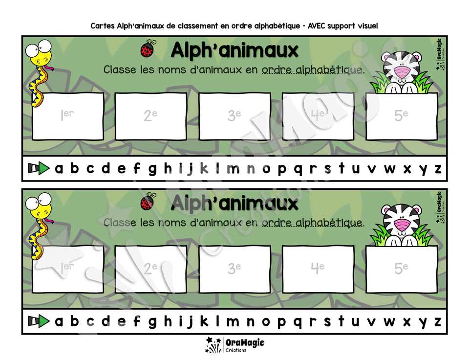 Alph'animaux - Classement en ordre alphabétique
