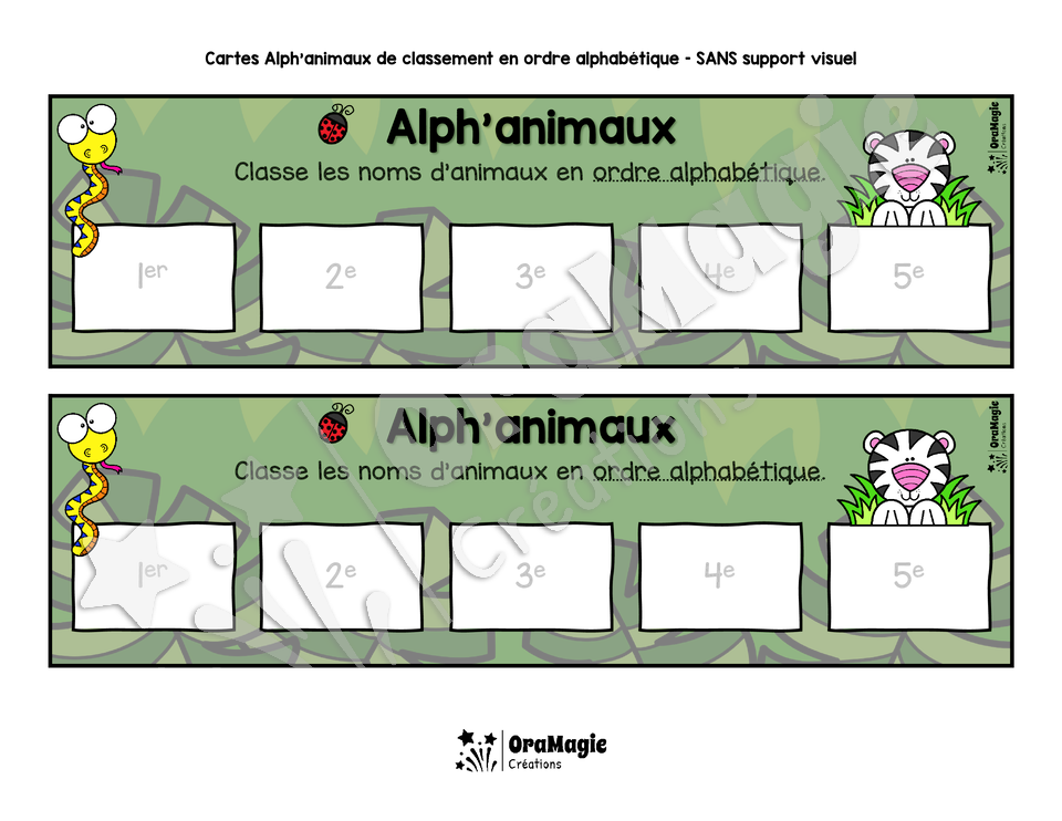 Alph'animaux - Classement en ordre alphabétique
