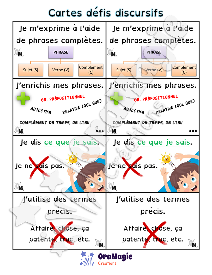 Cartes défis discursifs