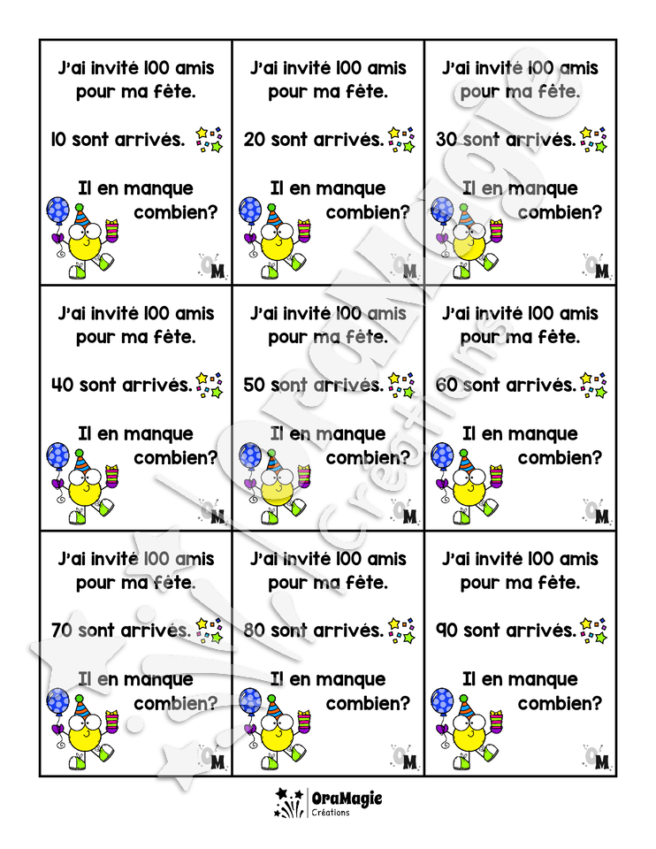 Compléments à 100 - Cartes rééducation mathématique