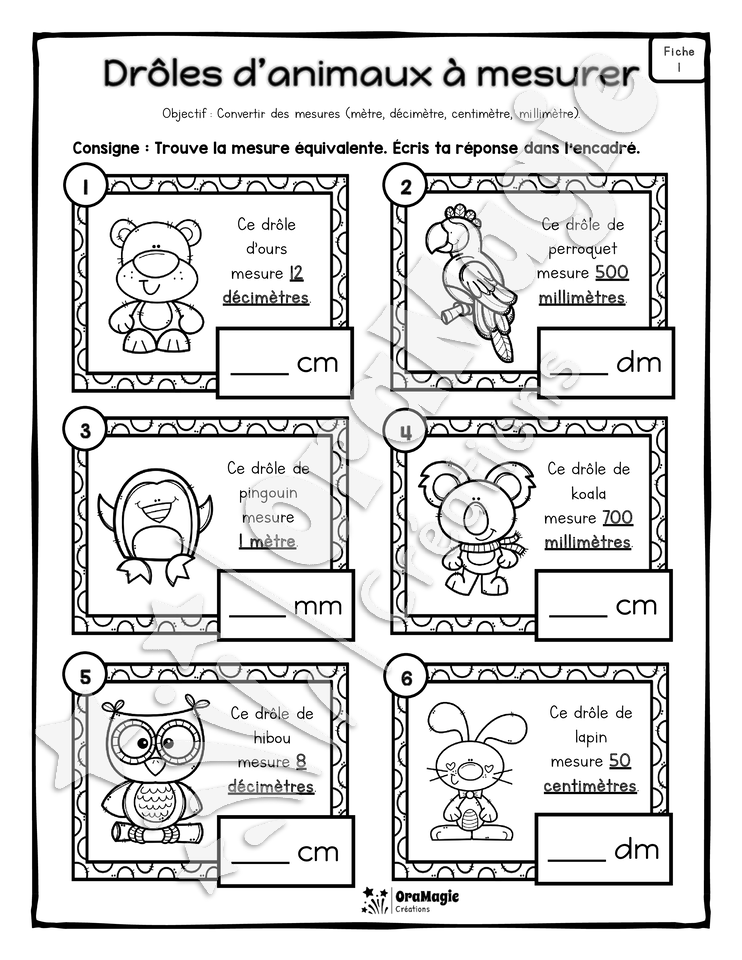 Des animaux à mesurer - Conversion de mesure - 3e année.pdf