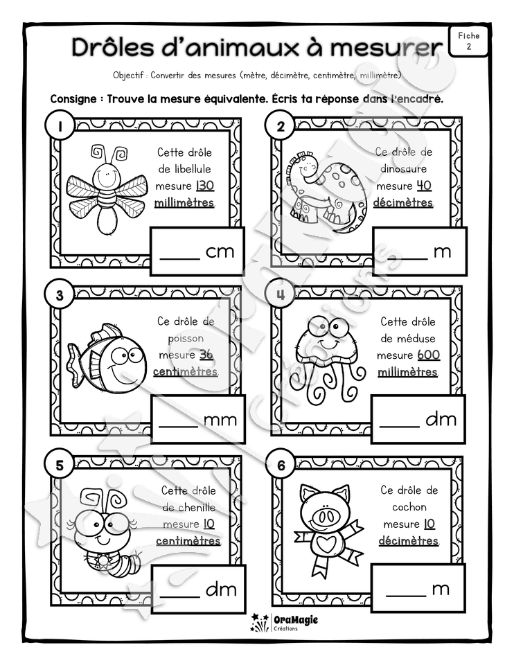 Des animaux à mesurer - Conversions de mesures