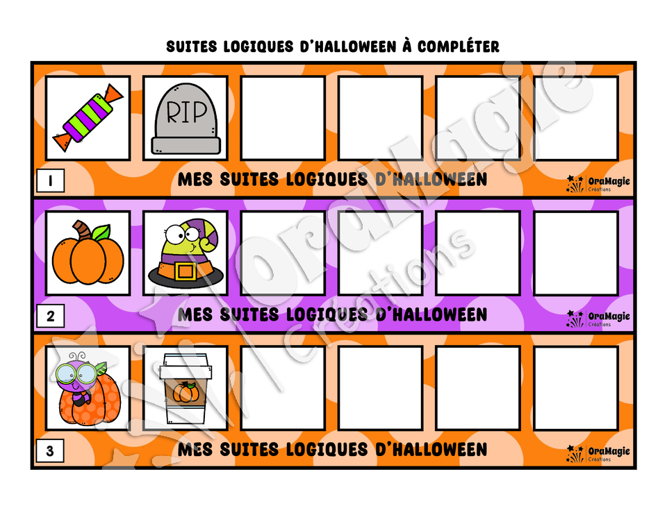 Suites logiques d'Halloween - préscolaire-1re année