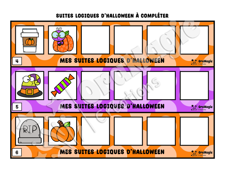 Suites logiques d'Halloween - préscolaire-1re année