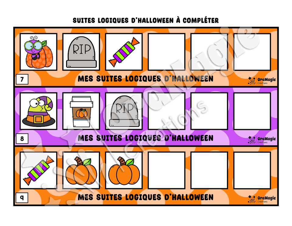 Suites logiques d'Halloween - préscolaire-1re année
