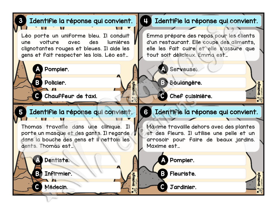 Cartes à tâches - La grotte des inférences - Inférences de personne - Niveau 1