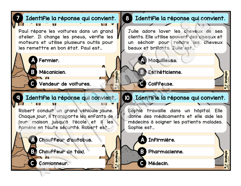 Cartes à tâches - La grotte des inférences - Inférences de personne - Niveau 1