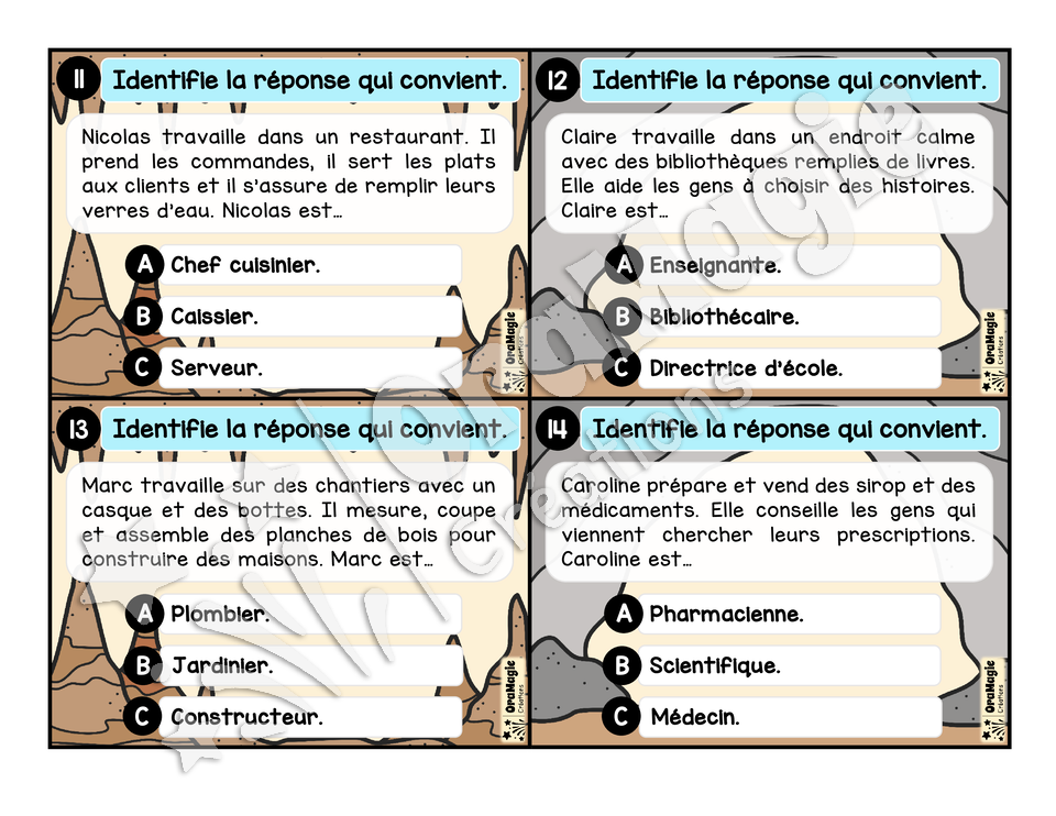 Cartes à tâches - La grotte des inférences - Inférences de personne - Niveau 1