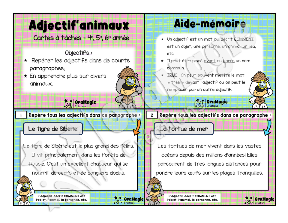 Cartes à tâches - Adjectif'animaux - 4e-5e-6e année - 6$.pdf
