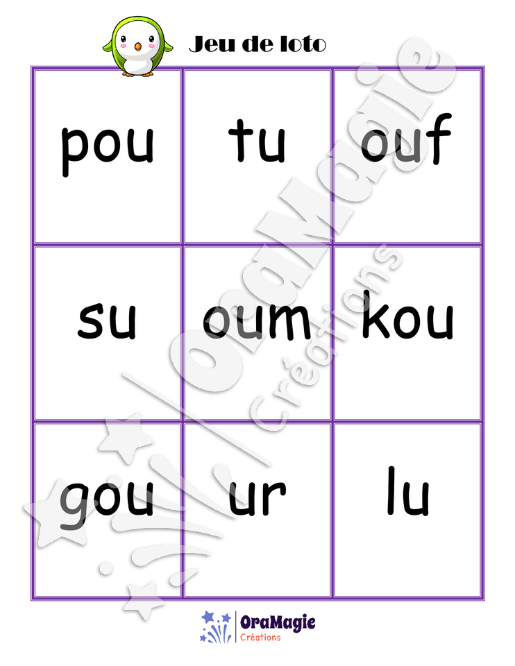 Confusions U-OU - Niveau 1 - Jeu de loto