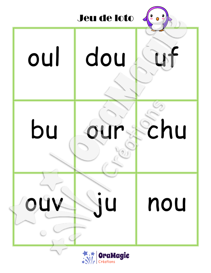 Confusions U-OU - Niveau 1 - Jeu de loto