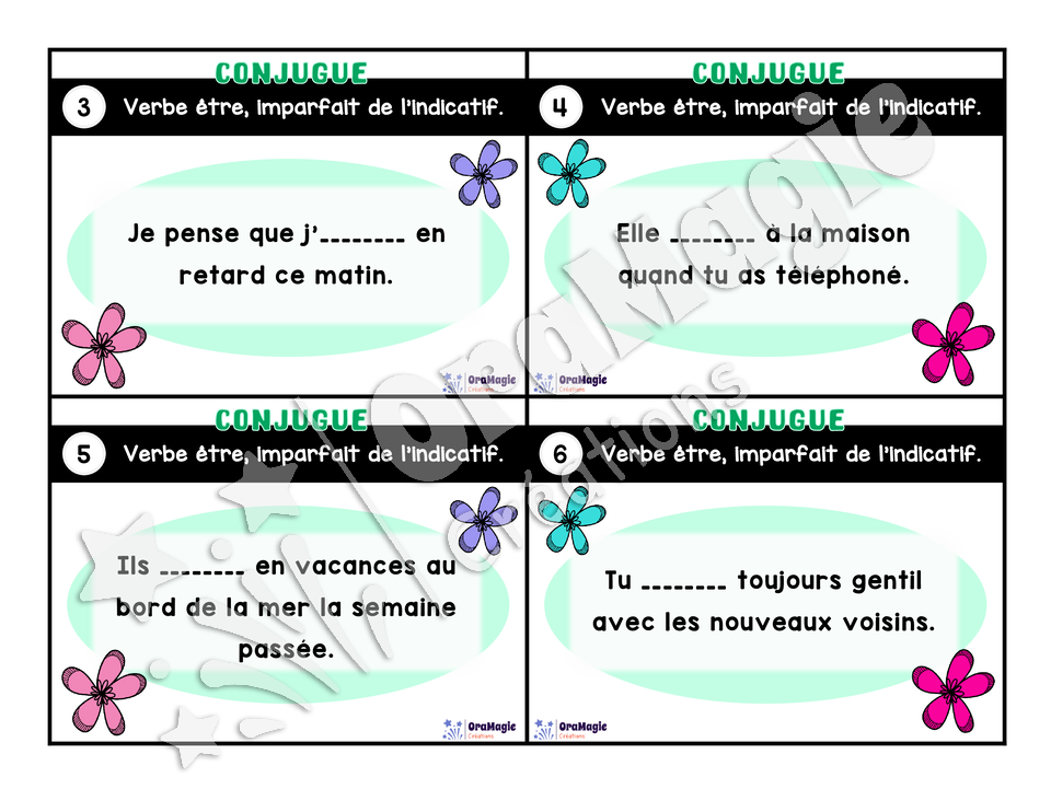 Cartes à tâches - Mon verbe en cartes - Verbe ÊTRE imparfait de l'indicatif